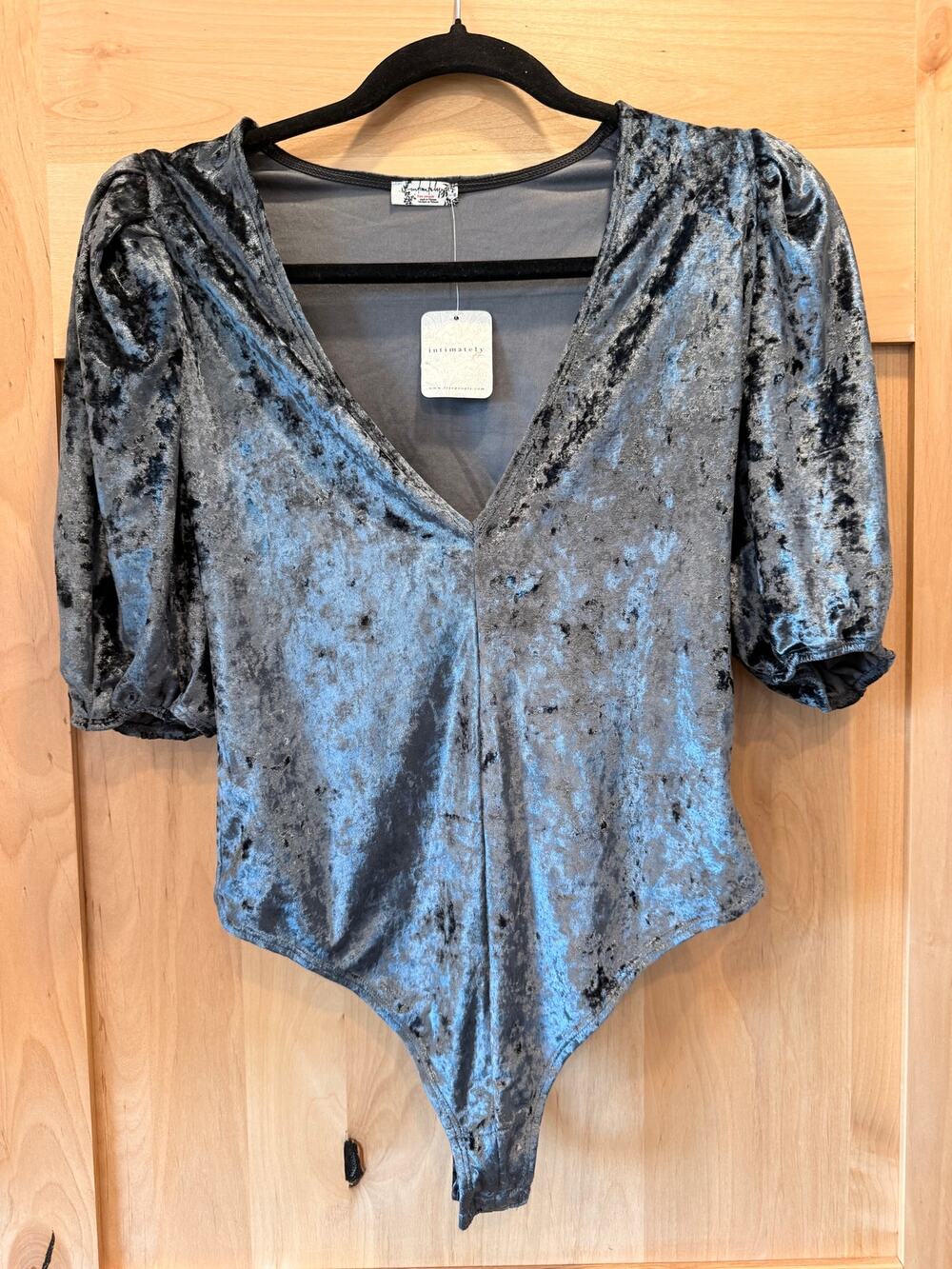 Free People Crushed Velvet Bodysuit XS Gray Black Women's Top